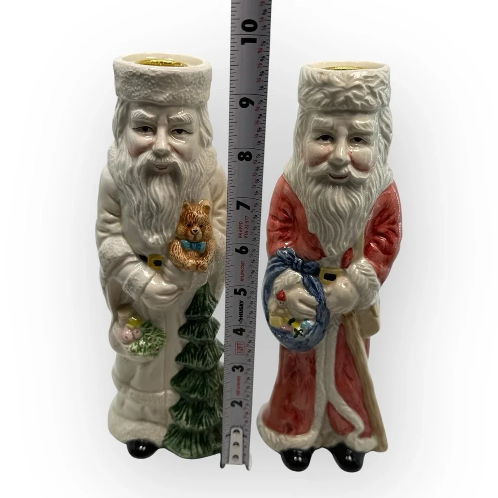 Set of‎ 2 Otagiri Enesco Father Christmas Santa Taper Candle Holders 1995 VTG